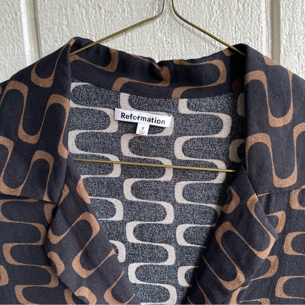 Reformation Noah Linguini Retro Print Cropped Button Down Short Sleeve Size 6 - Picture 3 of 8